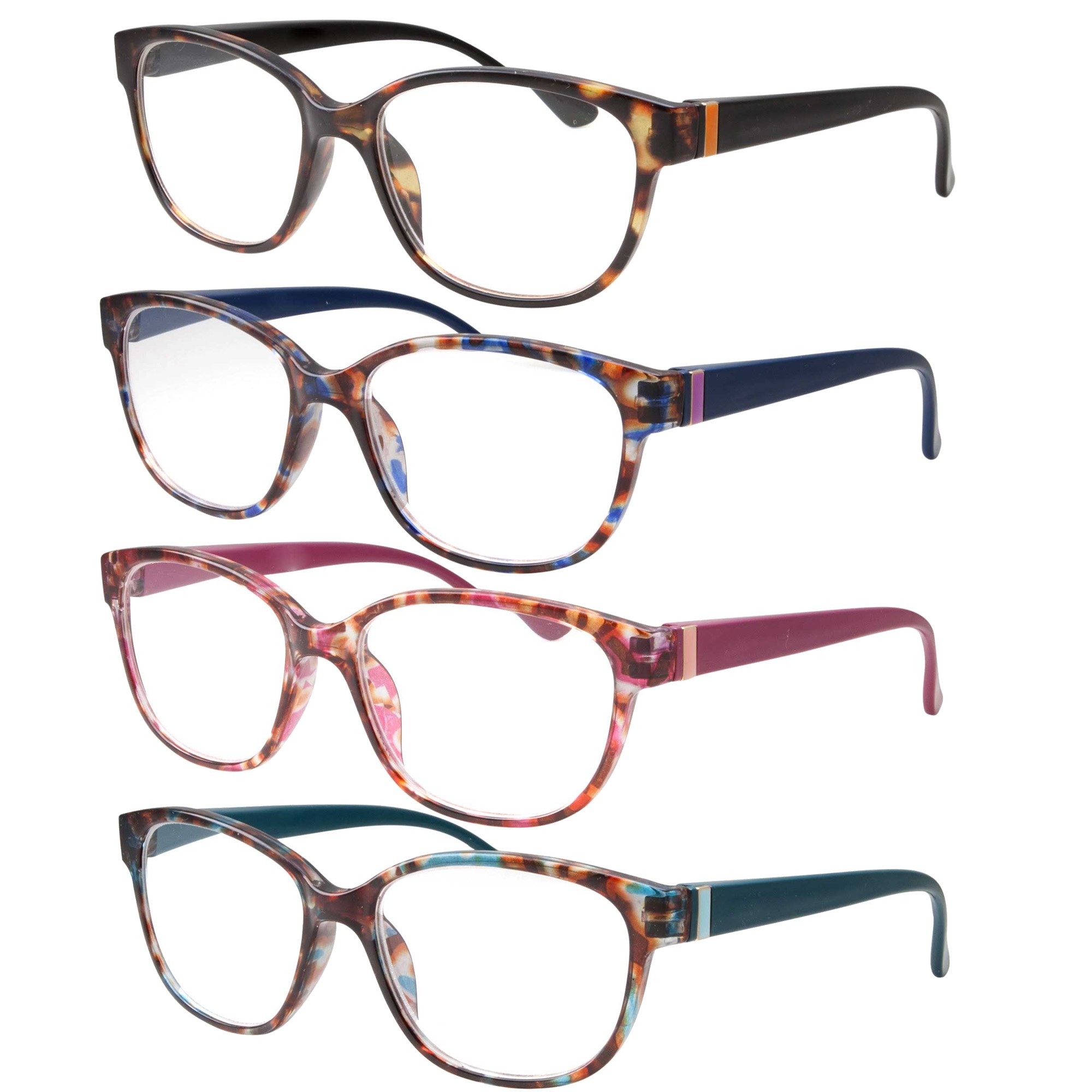 4 Pairs High Magnification Power Womens Reading Glasses - Cat Eye Readers 4.00-6.00