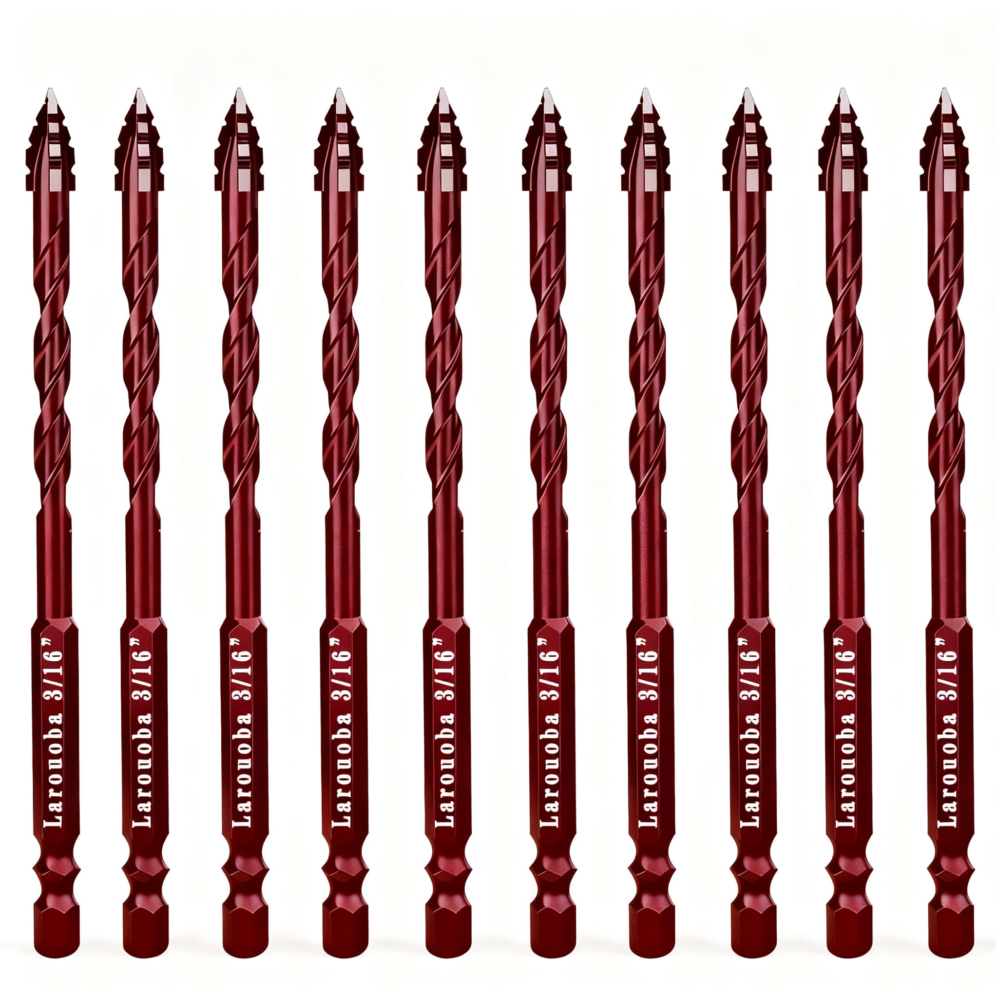 Larouoba 10pc Red 3/16” Serrated Eccentric Masonry Drill Bit, 5mm Serrated Concrete Drill Bit Set for Ceramic Tile Brick Glass Plastic Marble and Wood