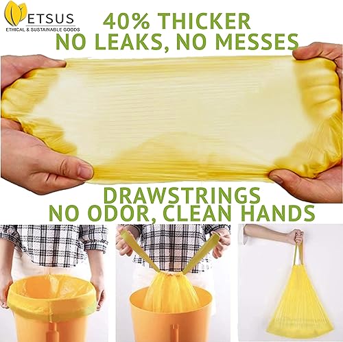 Miniatura 3 de Bolsas de basura biodegradables de 13 galones con cordones, 75 unidades a base de plantas, bolsas altas de compost de cocina Code Q de 50 litros,