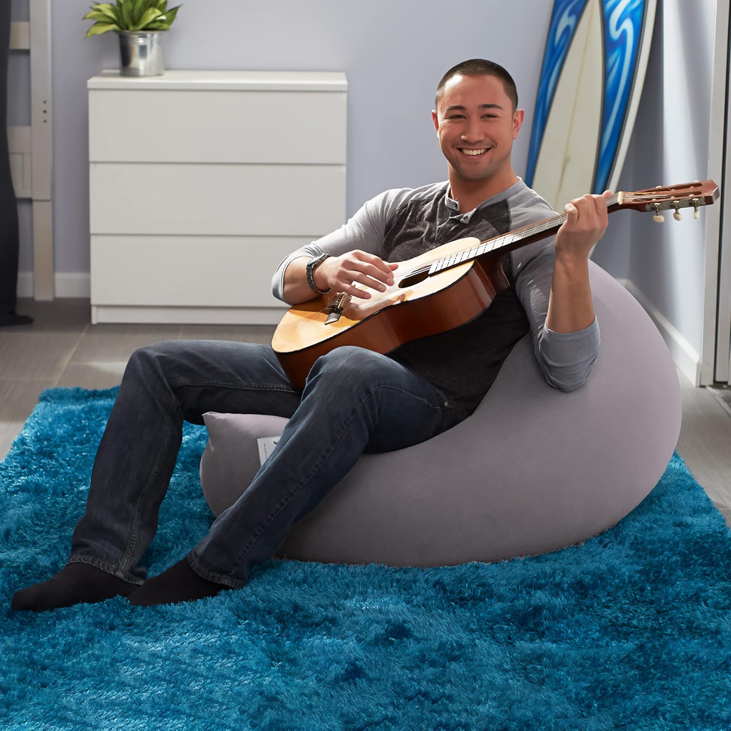 Yogibo Mini Bean Bag, Small Beanbag Chair for Kids, Teens and Adults, Great for Meditation and Sitting, Fibead Filling Conforms to Body, Washable, Removable Cover, Light Grey