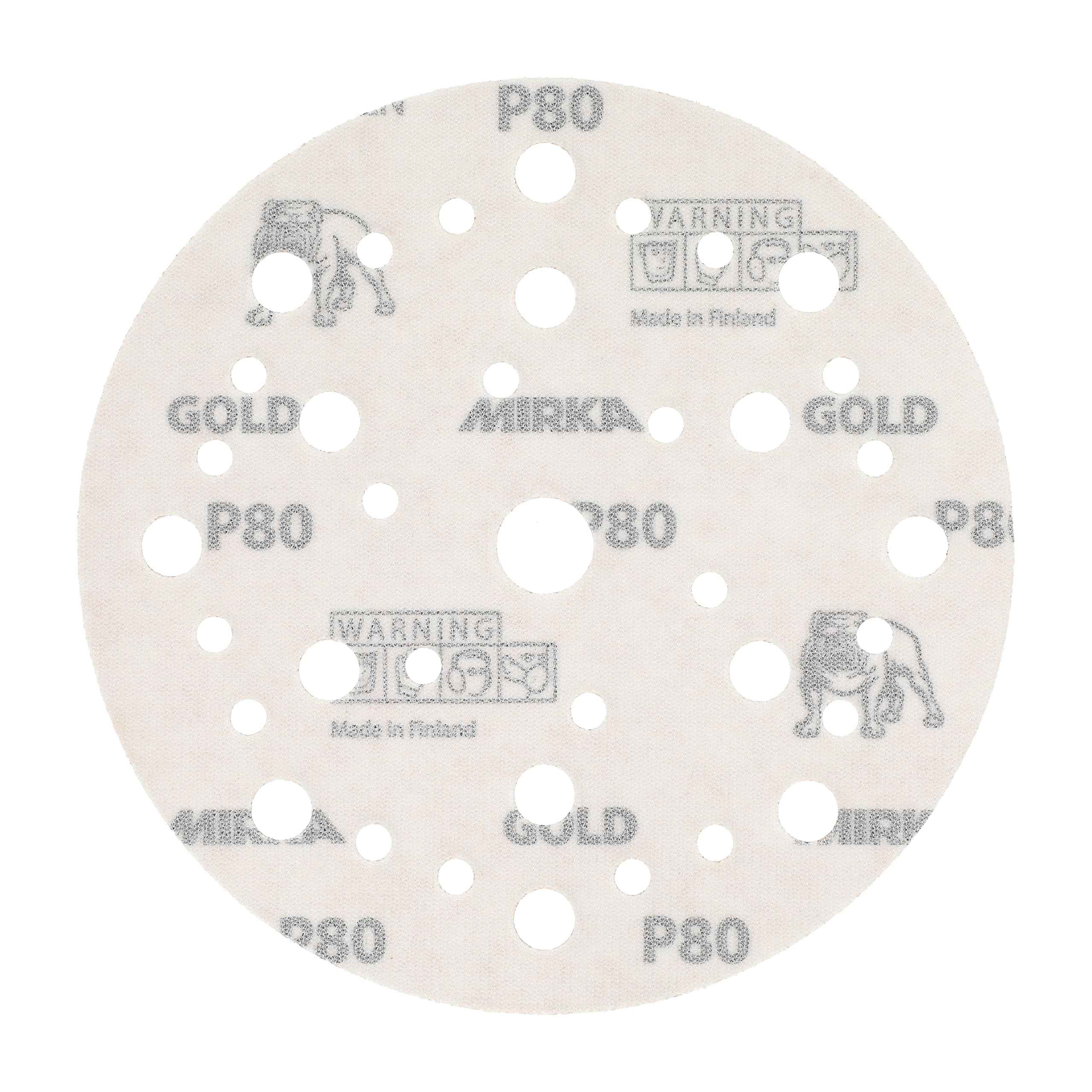 Mirka Gold Carta abrasiva universale Ø 150 mm a strappo 37 fori, grana P80, 100 pezzi, Per levigare intonaco, stucco, truciolato, legno, vernice