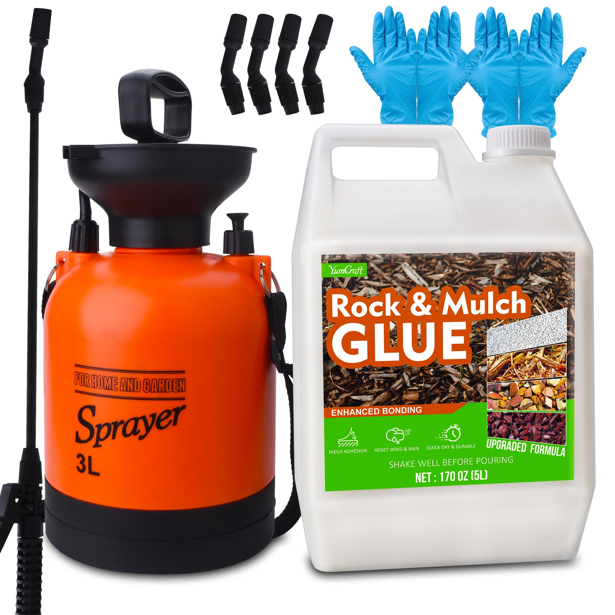 Colle à Gravier Extérieur avec Pulvérisateur 5L, Liant pour Gravier Prêt à l'Emploi, Stabilisant Transparent à Séchage Rapide, Non Toxique pour Jardins, Cours, Patios, Écorces, Galets et Paillis