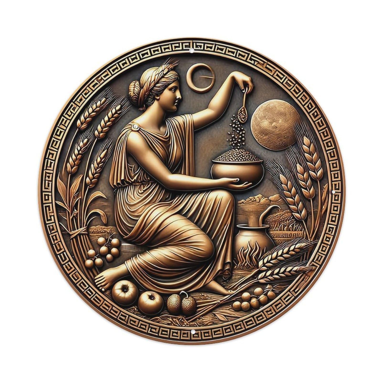 Ancient Goddess Harvesting Grains Metal Tin Sign Plaque