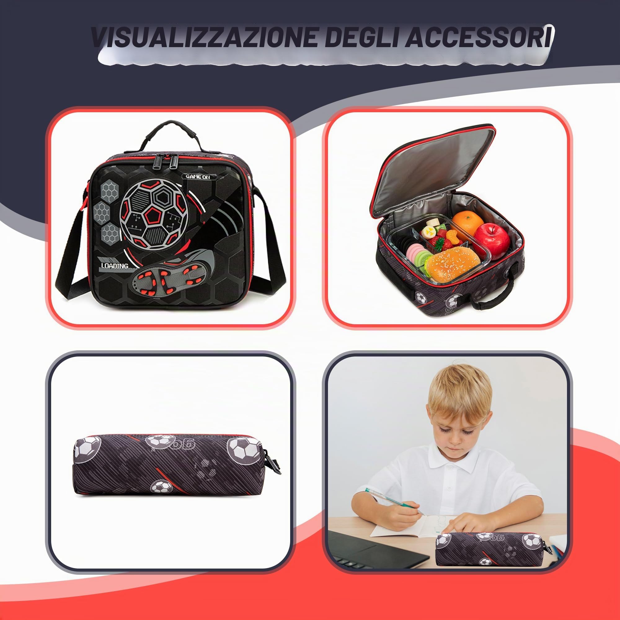 HTgroce Zaino Trolley Scuola Elementare Bambino (Calcio) – Grande Zaino con Ruote per Ragazzi & Cartella Scolastica – Bagaglio a Mano per Scuola & Viaggi