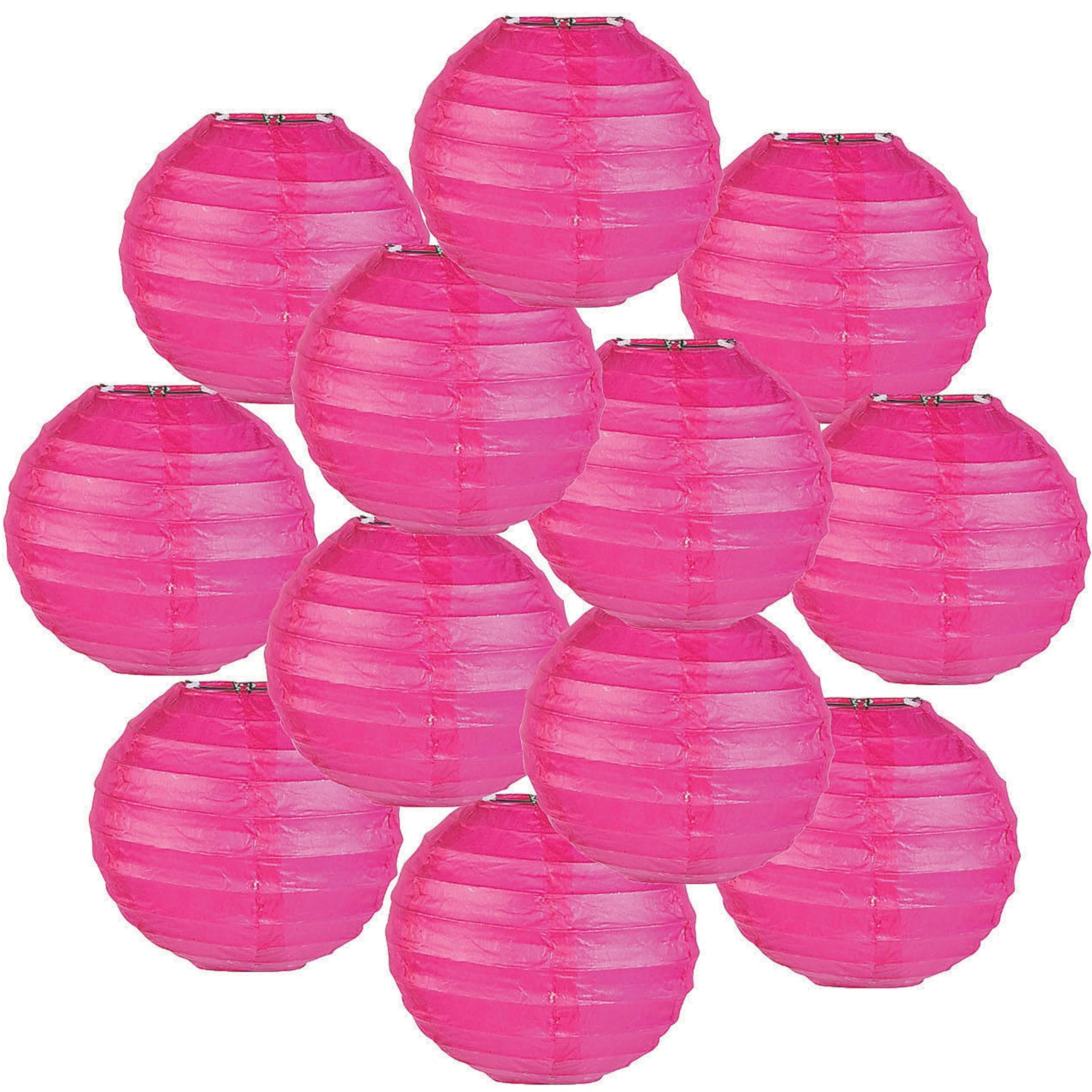 Fun Express Mini Hot Pink Hanging Paper Lanterns - 4.5” Decorative Lanterns for Party Decor, Celebrations, and Events - Perfect for Home and Party Decor - 12 Pieces