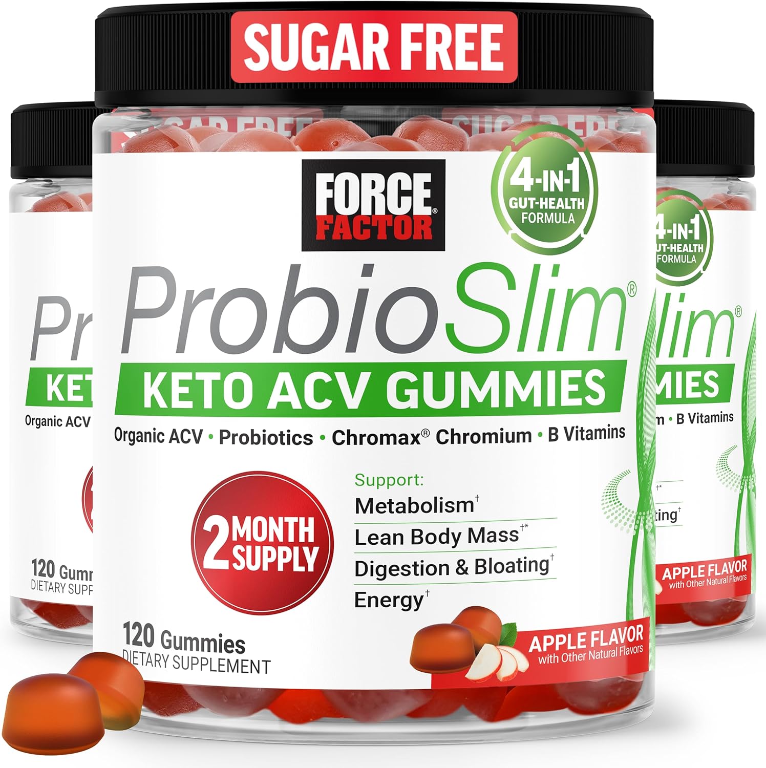 Force Factor ProbioSlim Keto ACV Gummies, Organic Apple Cider Vinegar Gummies with LactoSpore Probiotics & Prebiotics to Support Digestion, Metabolism, & Immune Health, 1 Net Carb, Apple Flavor, 360ct