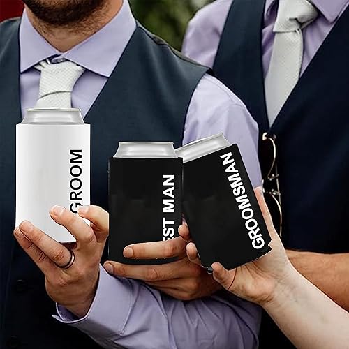 Vista 8 de LADY & HOME - Juego de 7 enfriadores de latas para novios y padrinos de boda, propuesta de padrinos de boda, regalos para despedida de soltero