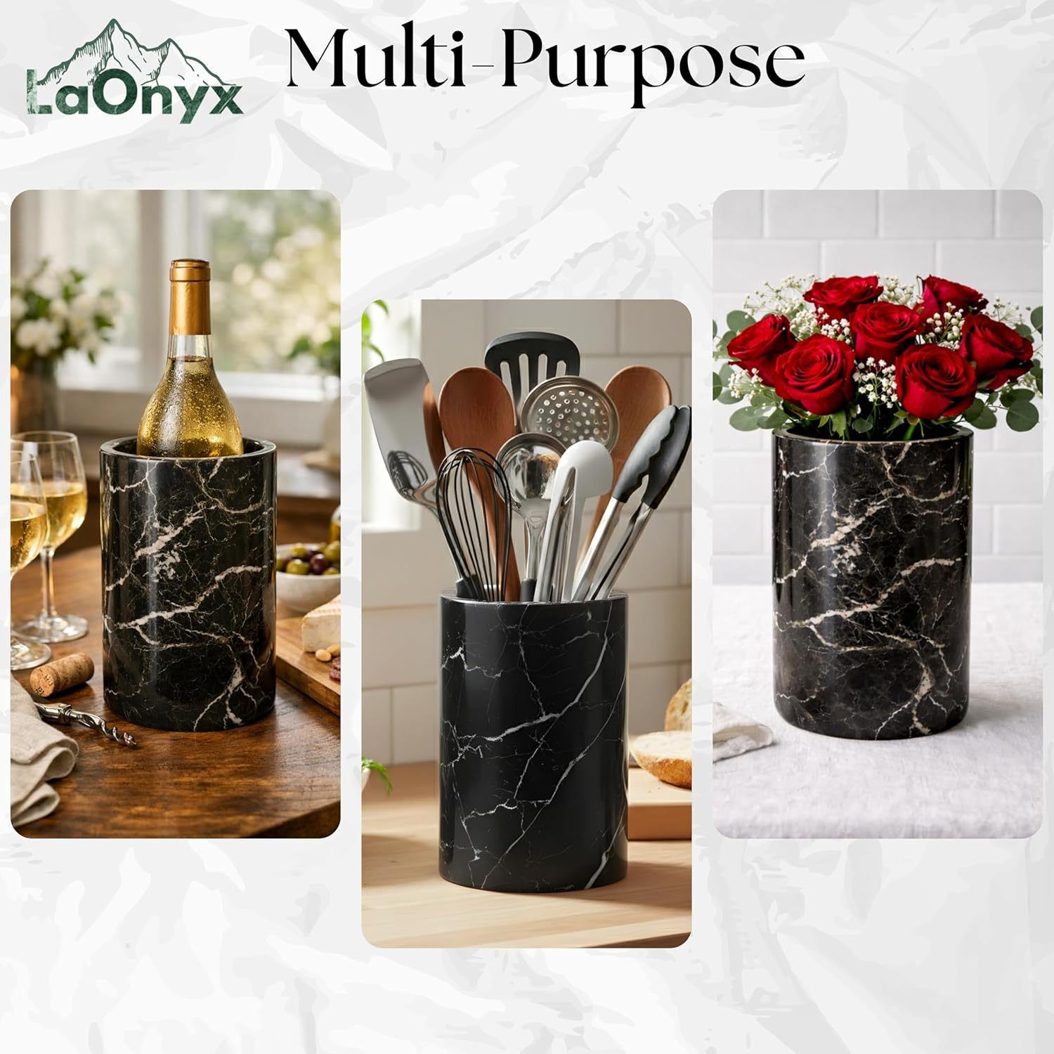 Marble Wine Chiller Bucket for 750ml Bottles, Natural Stone Wine & Champagne Bucket, Elegant Bottle Chiller for Dining Table, Keeps White Wine Cold, Luxury Home & Bar Decor - Black