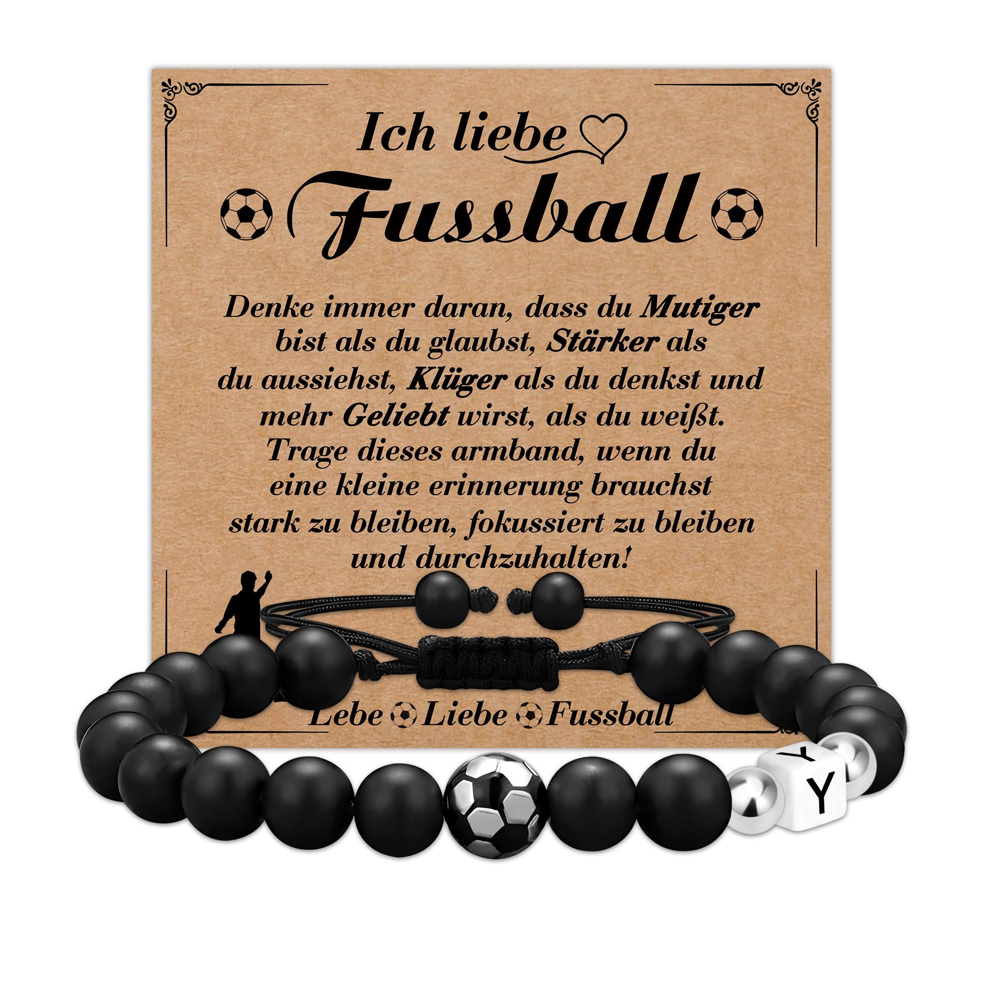 Casxyue Fussball Geschenke Jungen Fußball Armband mit Anfangsbuchstaben Anhänger Fußballfan Geschenke Naturstein Fußball Armband für Sohn Bruder Geburtstagsgeschenk Weihnachtsgeschenke für Junges