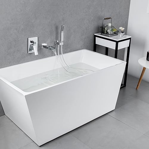 Miniatura 7 de Juego de grifo de bañera y ducha de montaje en pared, grifo de baño con boquilla en cascada de agua, grifo de bañera de alto flujo de latón macizo