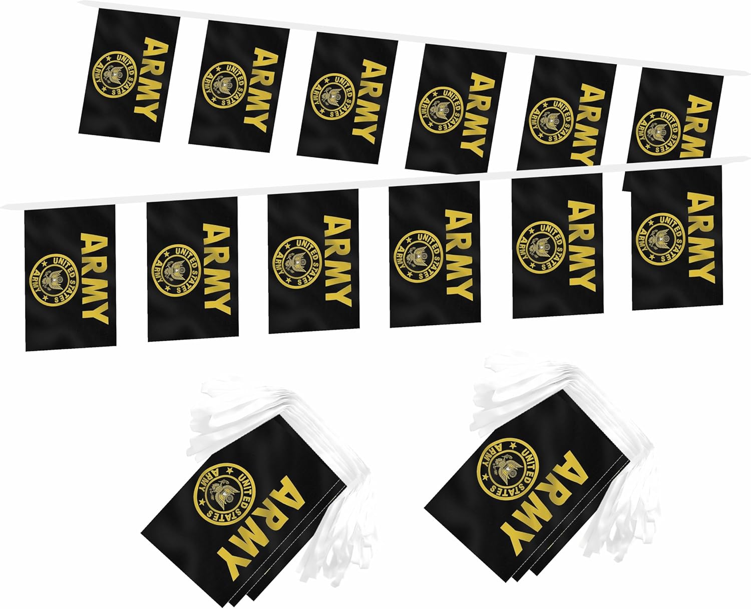 2 Pack US Army Gold Crest Mini Flag Banner String - Small Miniature Military Hanging Banners Flags for Veterans Day,Memorial Day,US Fourth of July Decorations,60 Feet 40 Flags
