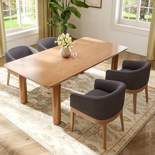 Miniatura 3 de Juego de 2 sillas de barril de mediados de siglo con brazos, sillas de cocina tapizadas de lino con patas de madera natural, para dormitoriovida,