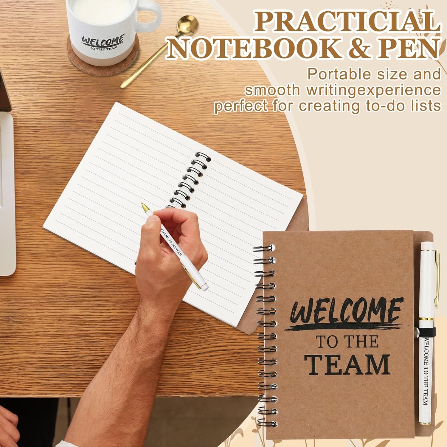 7 Pcs Employee Appreciation Gift Set Welcome to the Team Coffee Mug with Spoon, Inspirational Notebooks with Motivational Pens Card Kraft Bags Thank You Gifts Set for Coworkers Team Staff - Image 4