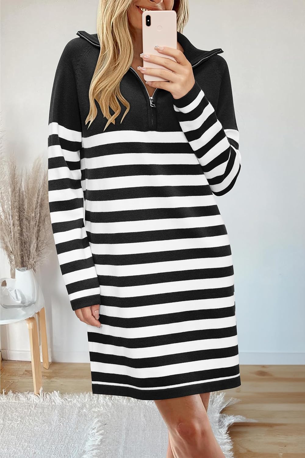 Newshows Women's Winter Sweater Dress 2025 Striped Long Sleeve Lapel Collar Chunky Knit Slouchy Oversized Fall Sweaters - Image 2