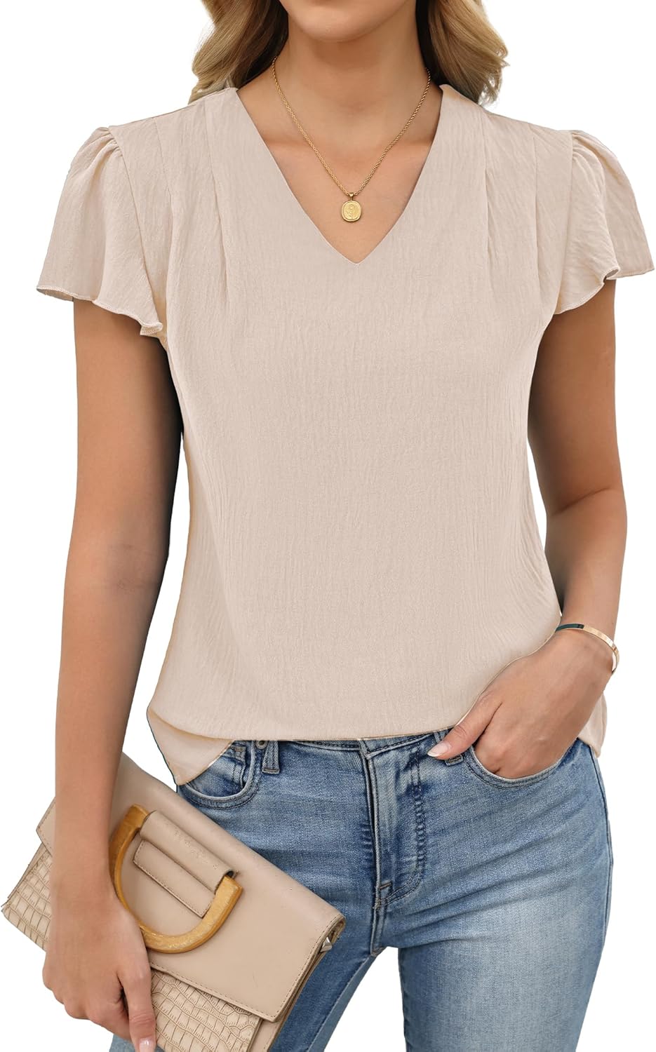 Women Dressy Casual Tops Business Work Blouses Summer Shirts Short Sleeve V Neck Outfits 2026