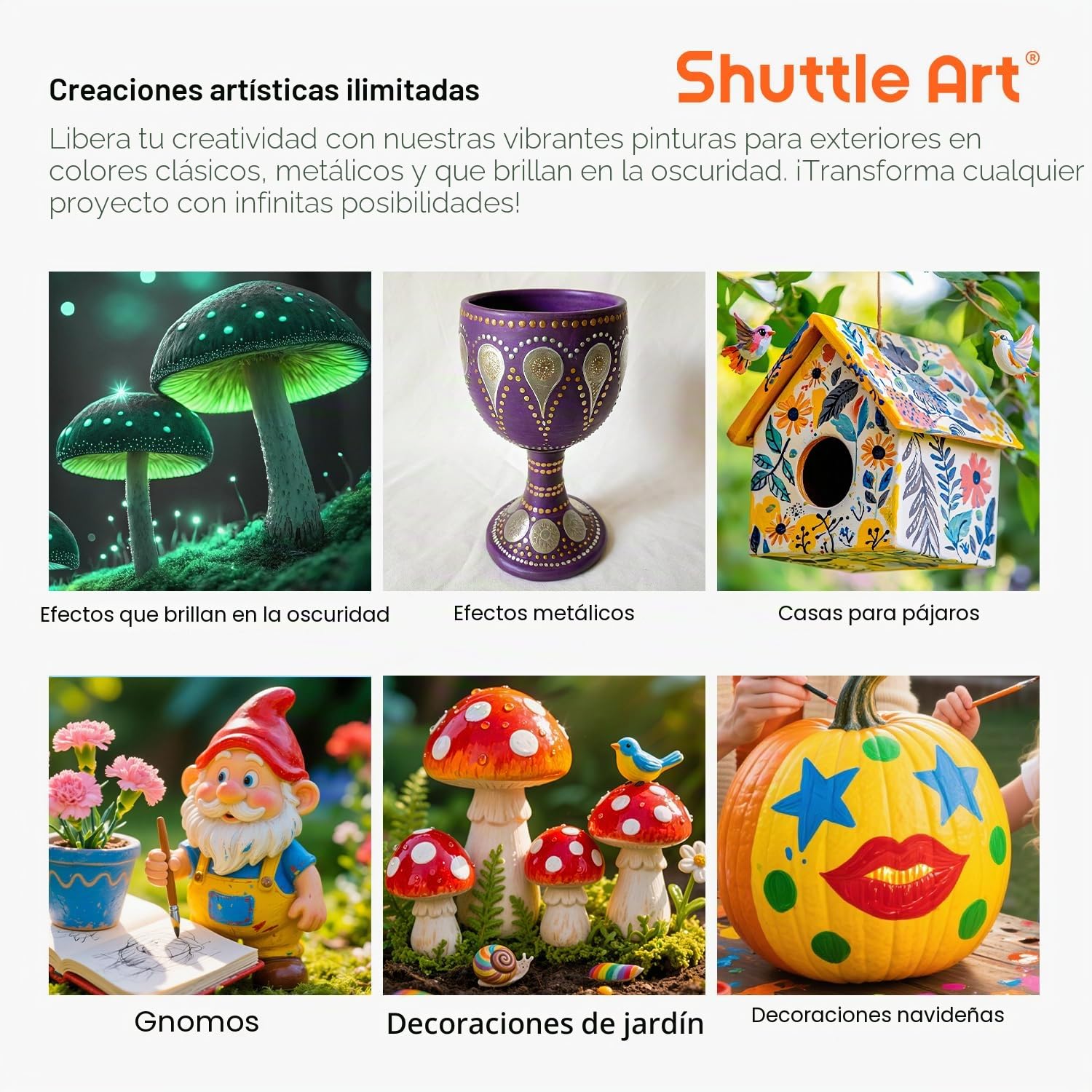 Shuttle Art Pintura Acrílica para Exteriores, 36 Colores Pintura Acrílica Impermeable 60ml con 10 Pinceles 1 Paleta, Pinturas para Artistas, Principiantes sobre Rocas, Madera, Estatuas de Jardín