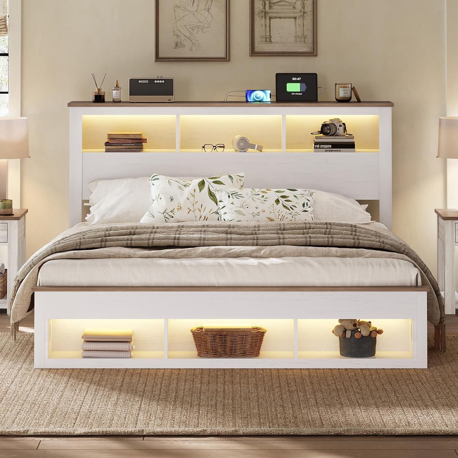 Headboard storage with various items