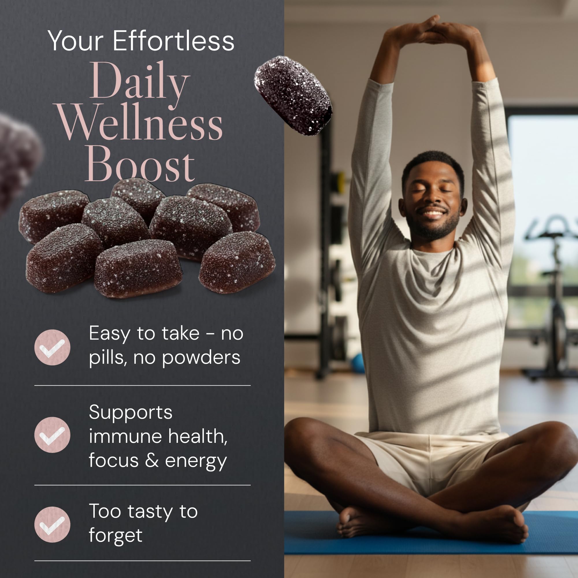 Gummies Multi-Champignons Haute Concentration – Avec Crinière de Lion, Reishi, Chaga, Maitake, Cordyceps, Tremella – Saveur Cassis – 60 Gummies Végans (30 Jours)