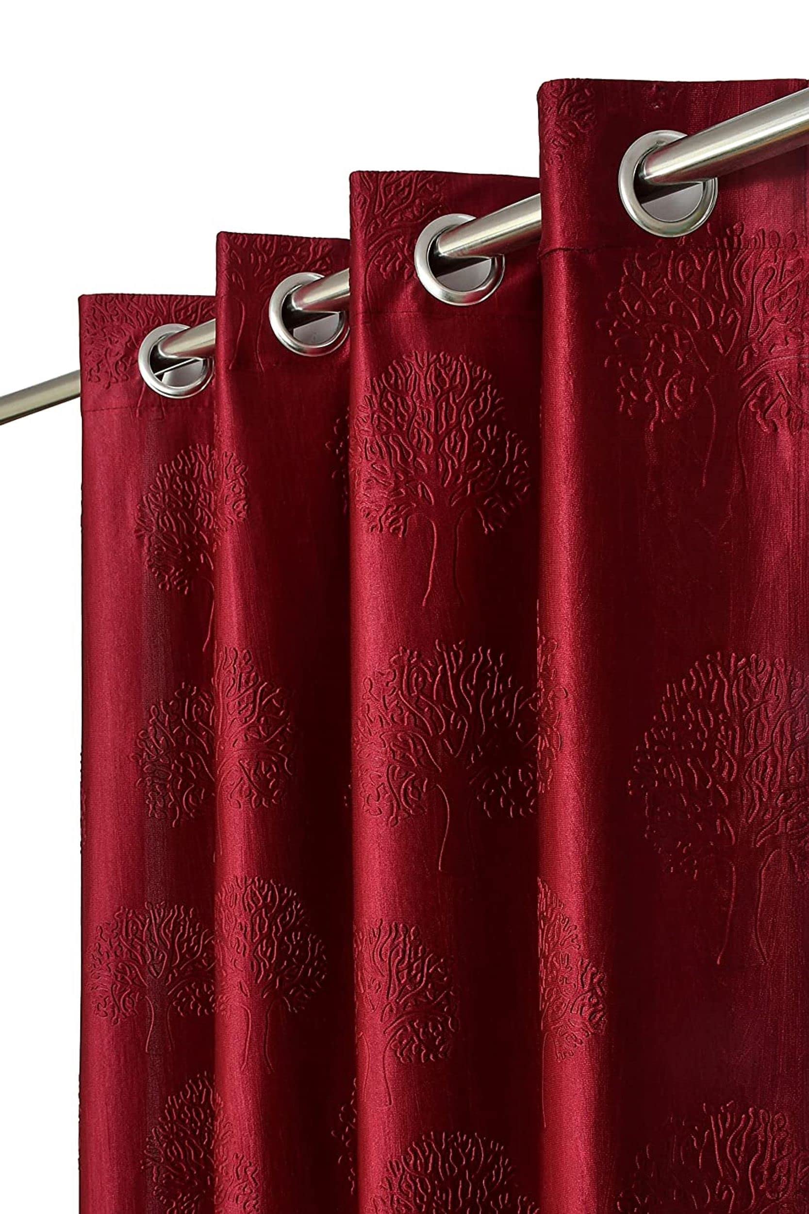 Kiara Creations Premium Tree Punching Semi-Sheer Curtains for Window- 5 Feet (Pack of 1) Maroon-image-38