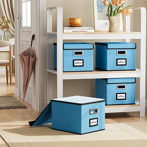 Vista 191 de Huolewa Caja organizadora de archivos con tapa, organizador de carpetas de archivos plegable para almacenamiento de documentos de oficina, caja