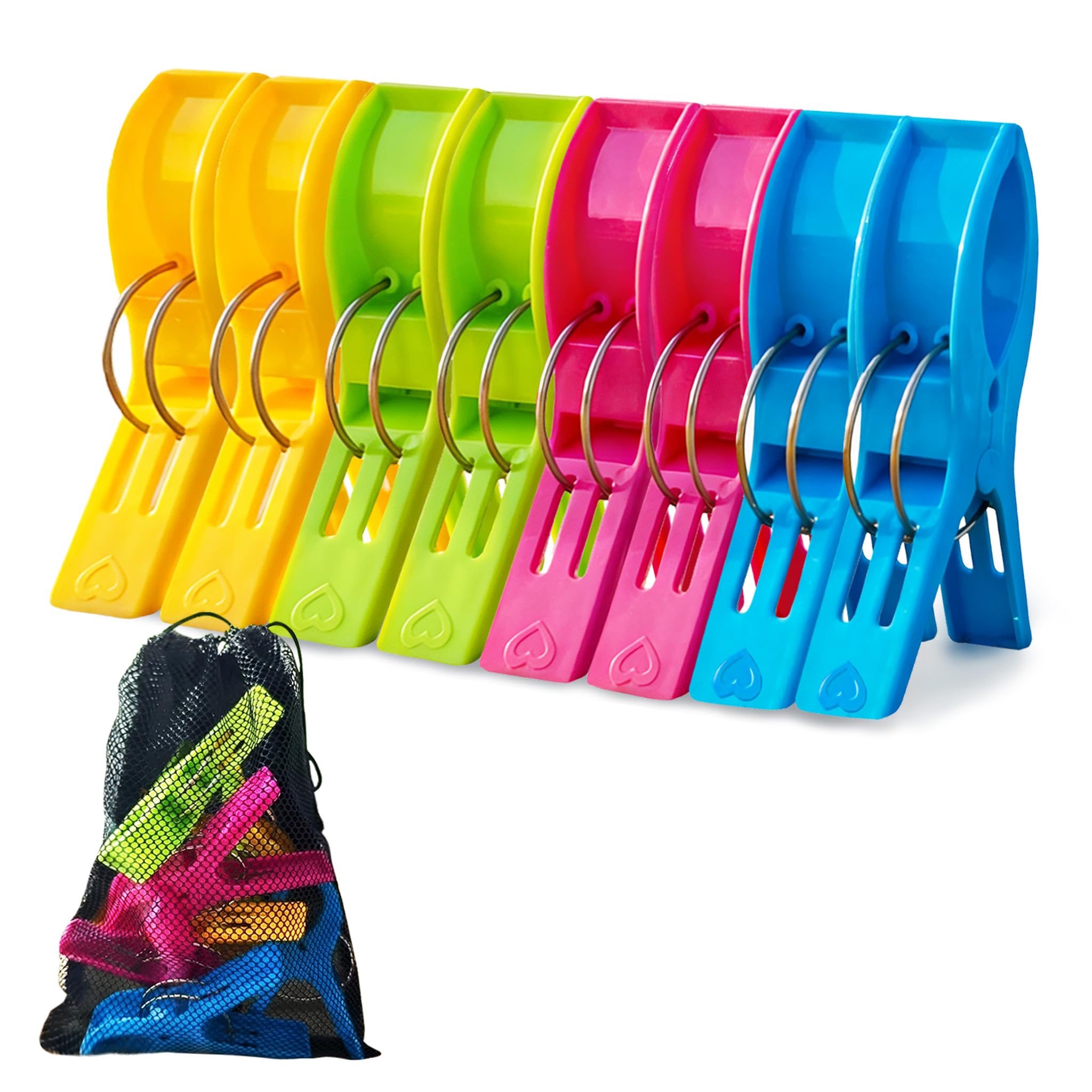 Beach Towel Clips 8 Pcs, Bonilife Large Laundry Clips Strong Grip Non-Slip Plastic Towel Pegs for Sun Loungers, Pool Chairs, Sunbeds, Holiday Essentials, 4 Colors, for Home, Garden, Travel