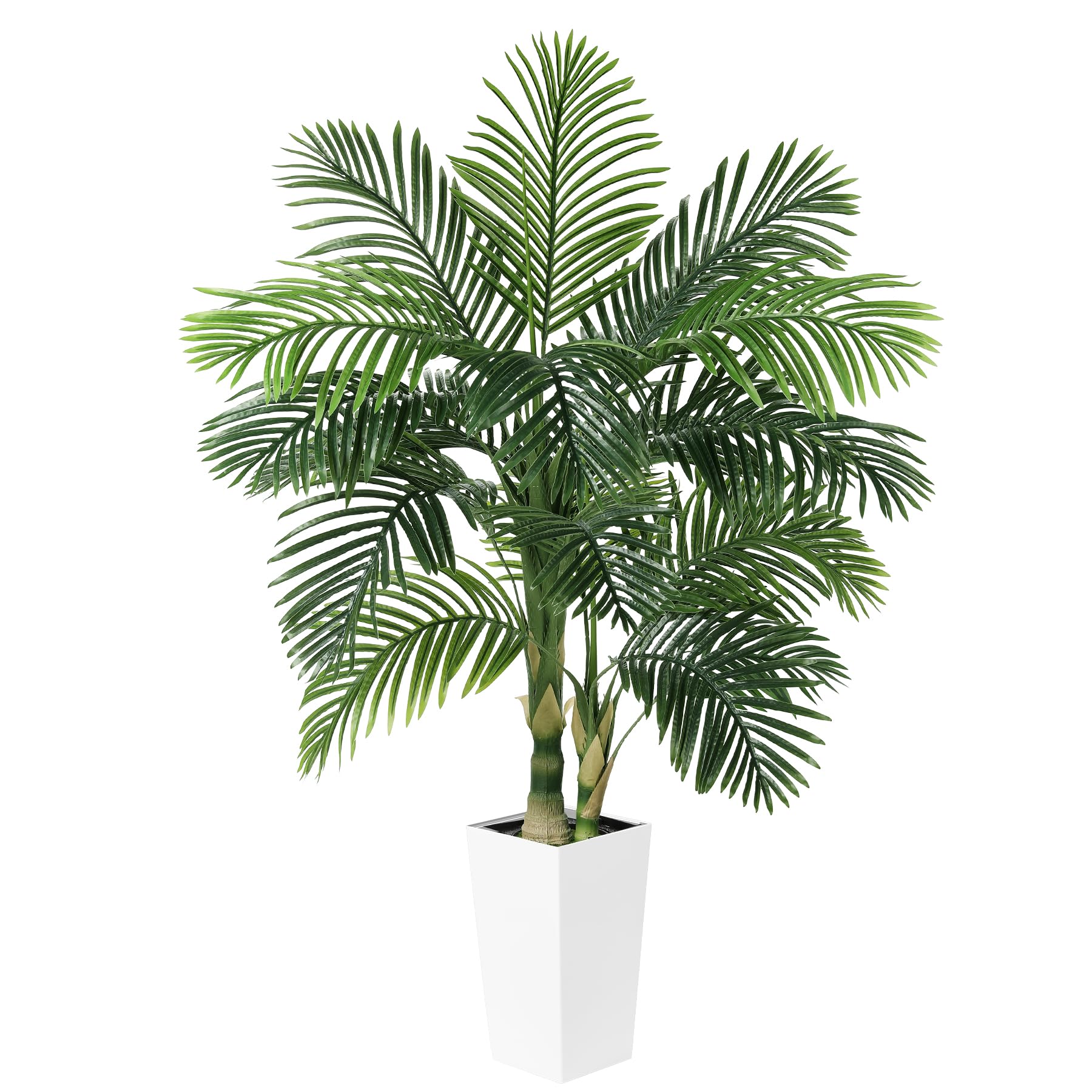 LYERSE 5ft Golden Cane Palm Tree Artificial - Fake Palm Tree with White Tall Planter - Artificial Plants with Realistic Trunk and Palm Leaves for Indoor Home Office Decor
