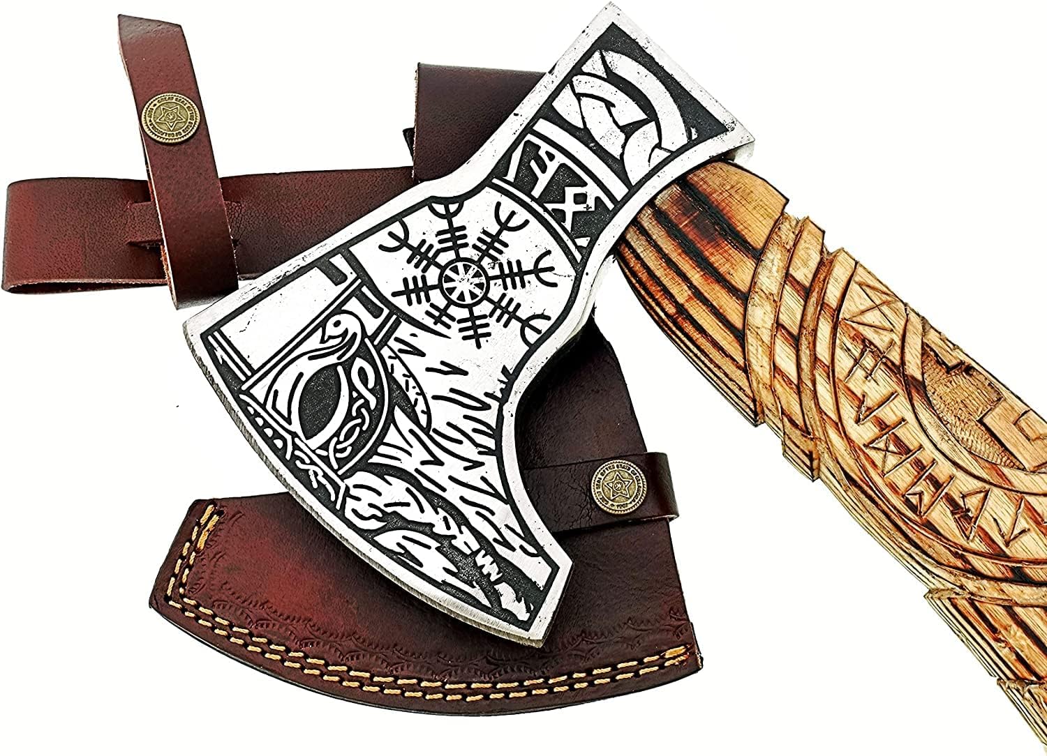AXE001AM FS Crafts 21.00" Hand Forged Axe Custom Handmade Carbon Steel Viking Axe Gorgeous Solid Wood Handle With Leather Sheath Everyday Carry Hunting Axe Outdoors Fishing Camping Knife