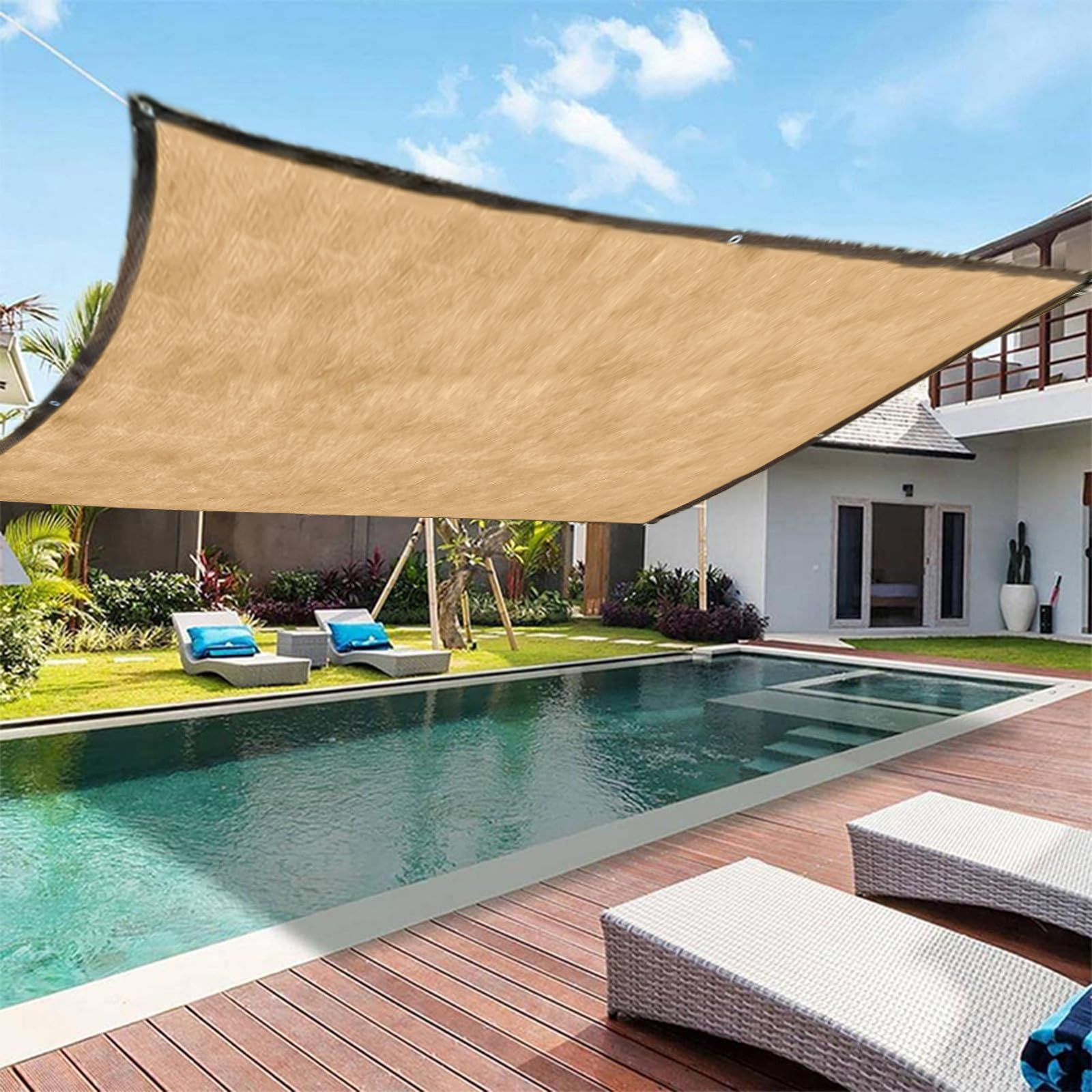 Sun Shade Sail with Grommets & Eyelets & Rope 90% Shading Rate, Sun Shades for Garden - Sun Sails for Yard, Party, Outdoors, Garden, Patio, Swimming Pool (Khaki(3x3m))