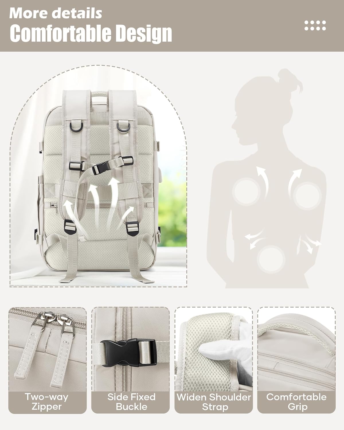 suradar Vacuum Travel Backpack with Pump Vacuum Compression Seal Vacpack Air Backpack Laptop Backpack for Women Men Carry on Backpack Personal Item Travel Bag Luggage Flight Approved Grey White - Image 9