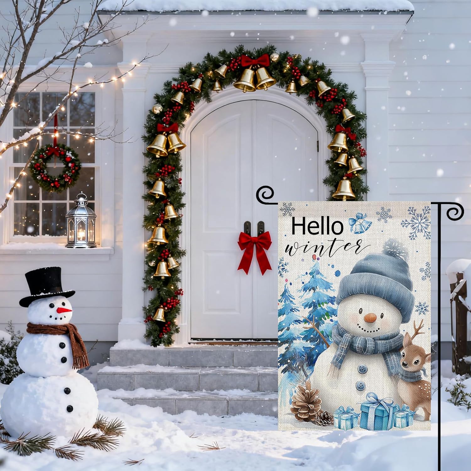 Winter Garden Flag 12×18 Inch Double Sided for Outside,Small Vertical Burlap Blue Snowman Snowflake Christmas Yard Flag for Xmas Welcome Winter Holiday Yard Decoration,Lawn Outdoor Decorative Banner - Image 6