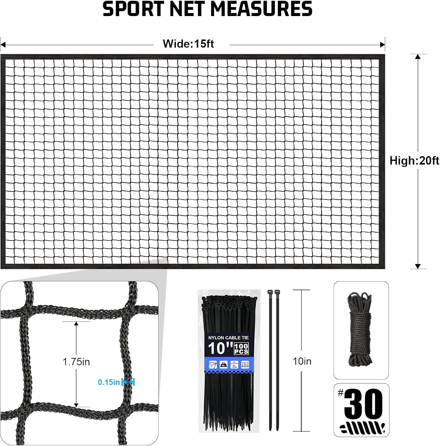 Baseball & Softball Backstop Nets, Heavy Duty Sports Practice Nets, Sports Netting Barrier,DIY Ball Net,Hitting Net for Baseball, Hockey, Soccer, LAX and More