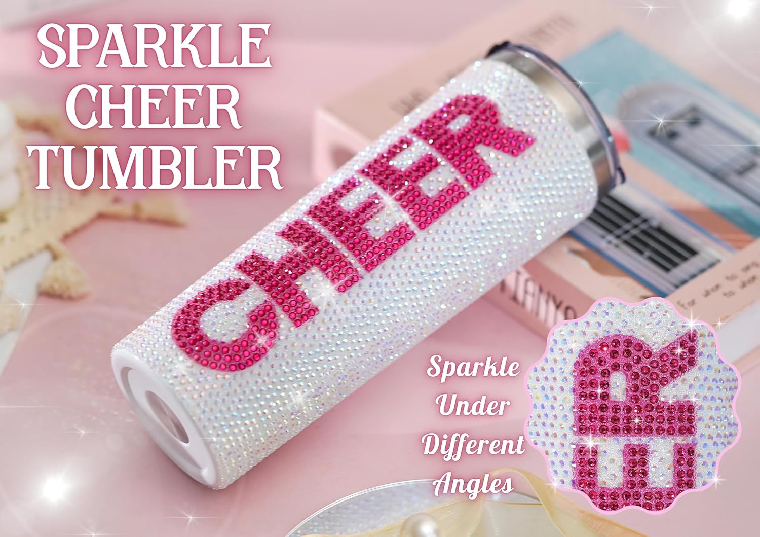 Onebttl Cheerleader Glitter Tumbler Gifts For Girls - Cheer - 20oz/590ml Stainless Steel Insulated Tumbler with Straw, Lid - Gift for Cheerleading, Coach or Cheer Squad - Diamond - Image 3