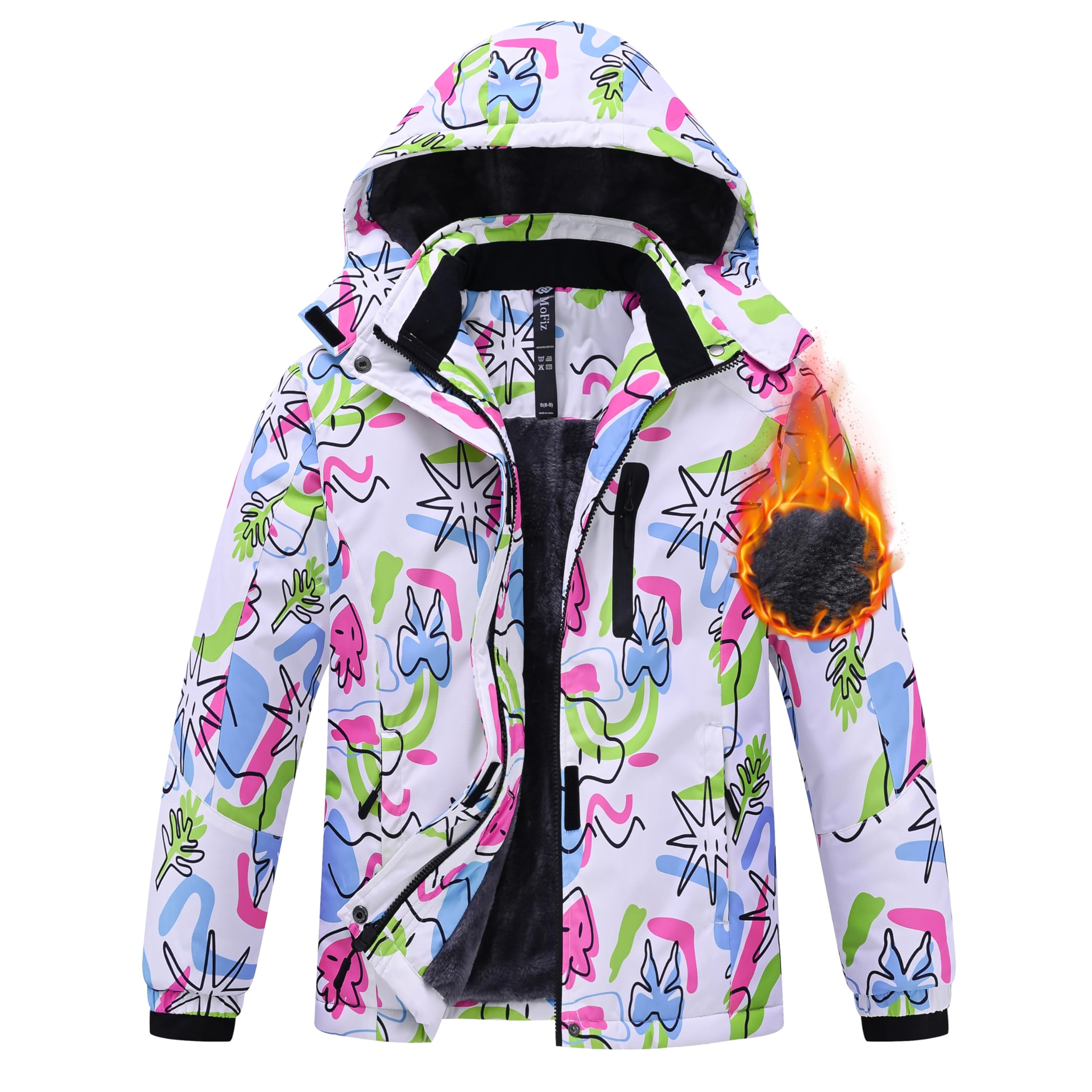 MoFiz Kurtka zimowa Dziewczęca Kurtka narciarska Dziewczęca Kurtka puchowa Wodoodporna Wiatroszczelna Polar Kurtki Dziewczęce Kurtka Softshell z kapturem