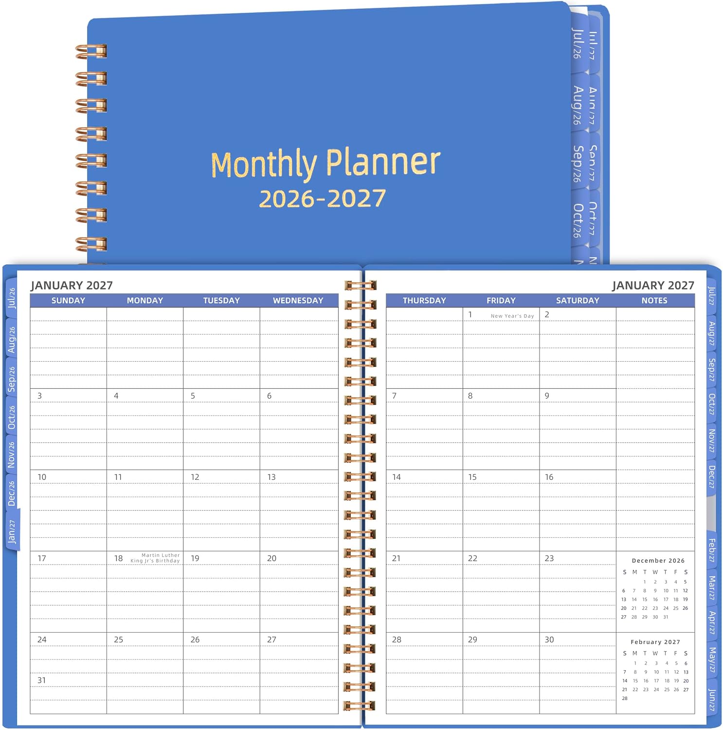 Monthly Calendar Planner, Jul 2026–Dec 2027, 120 GSM Paper, B5 Size, Blue