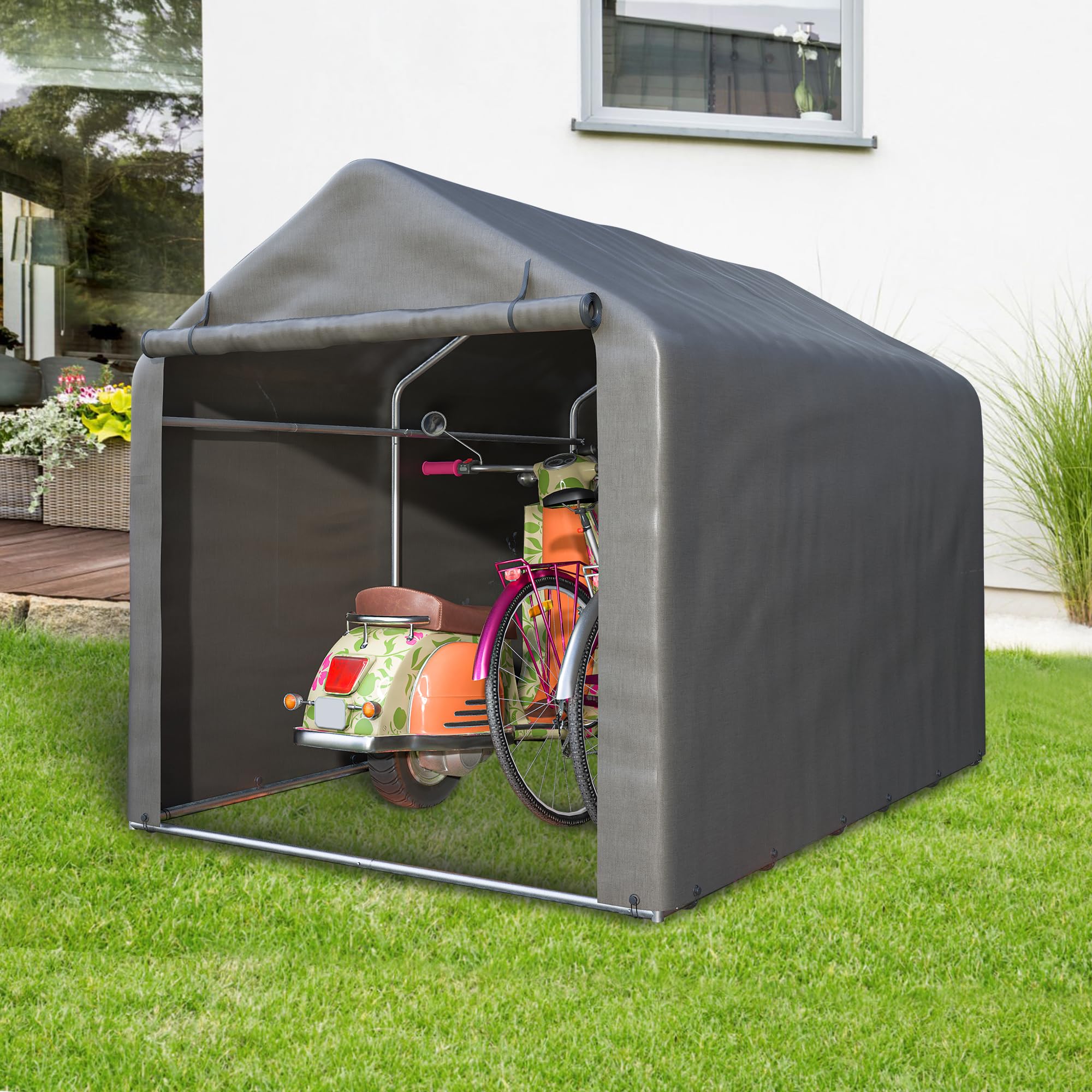 Jaxilyn Fahrradgarage 160x220x165cm Wetterfester Gartenschuppen mit UV-Schutz, Gerätezelt für Fahrräder, Fahrrad Garage Outdoor Gartenmöbel & Werkzeuge, Dunkelgrau Garten