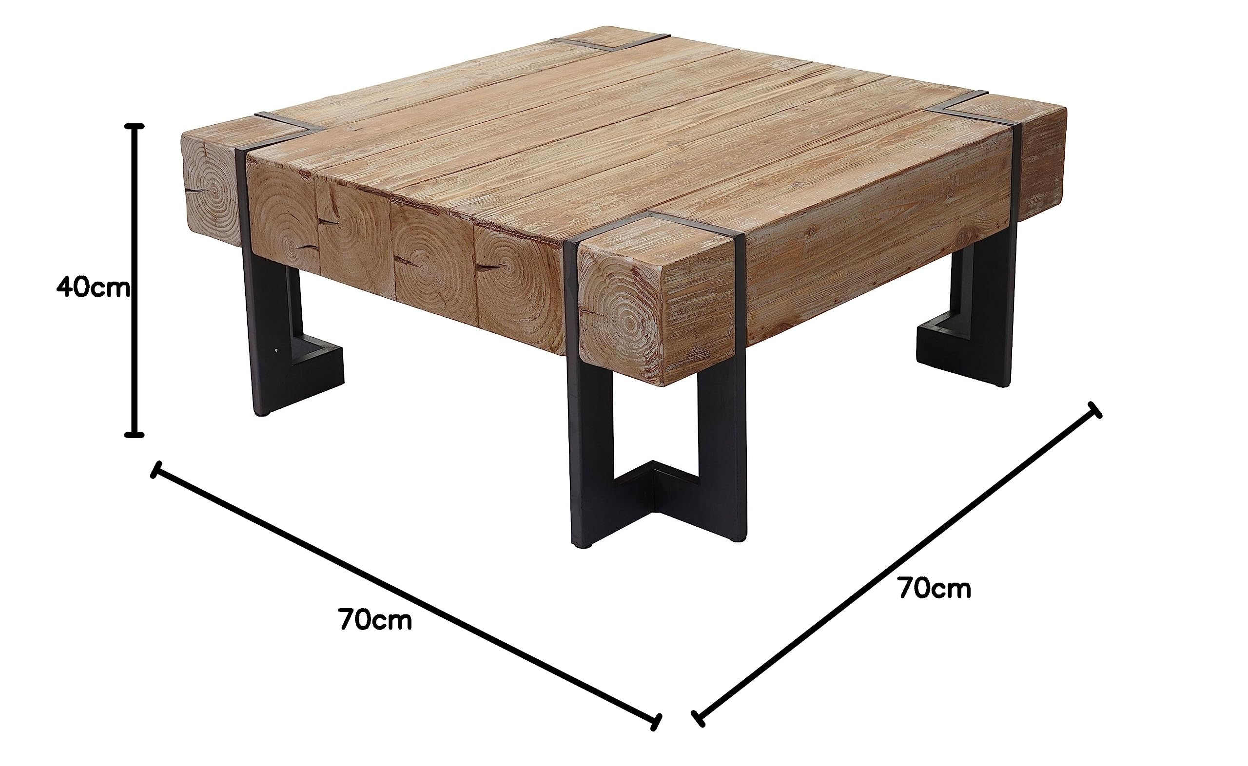 Mendler Stolik kawowy HWC-A15AM, stół do salonu, jodła lite drewno rustykalne, certyfikat FSC – kolor naturalny 70 x 70 cm