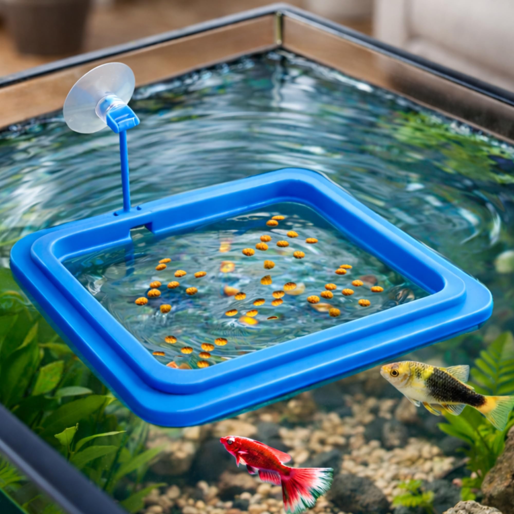 Floating Aquarium Fish Food Feeder | Rectangular Feeding Ring for Fish Tank | Fish Food Holder for Pellets, Flakes & Granules | Reduces Waste & Keeps Water Clean-image-1