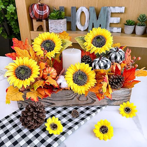 Miniatura 8 de Winlyn Paquete de 9 tallos artificiales de girasol, 19.7 pulgadas de alto, flores de seda amarillas realistas con tallos largos para florero, ramo,