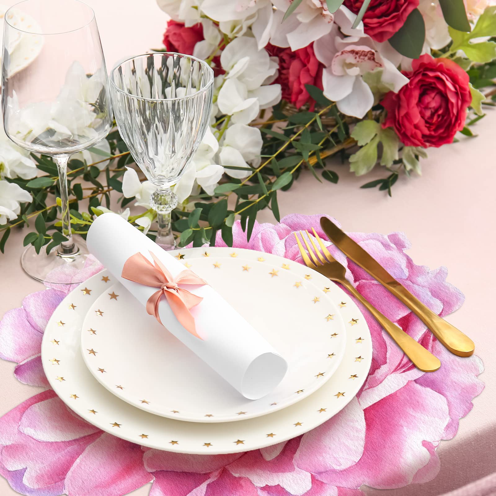 Lot de 100 Sets de Table jetables en Papier pour Salle à Manger, Mariage, Cuisine, fête prénuptiale, Motif Pivoine Rose 33 x 33 cm