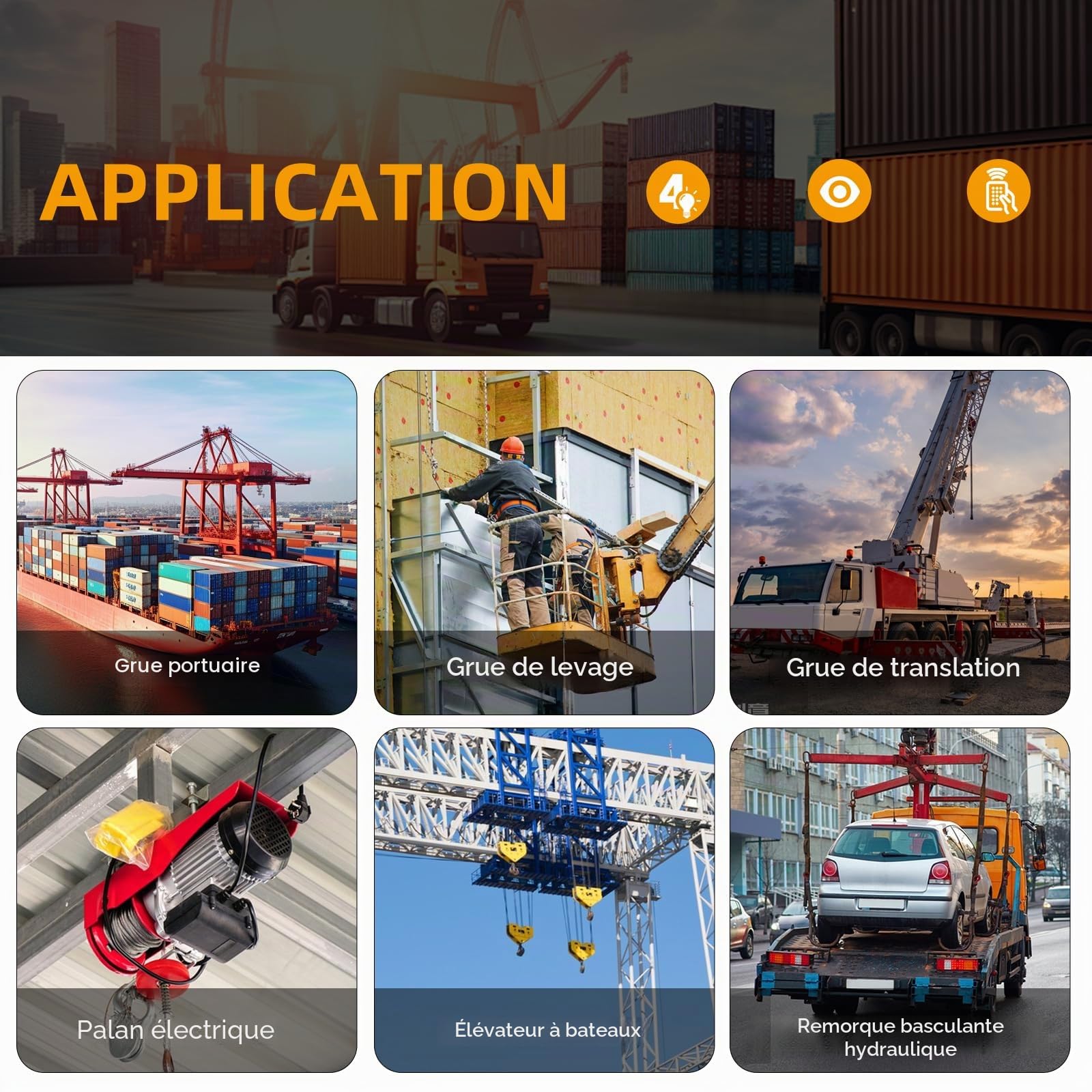 NEWTRY Télécommande de grue 12V 2-EN-1 Commande filaire et sans fil, portée de commande radio 200M, 4 boutons de commande radio pour équipement de levage industriel, camion, grue, interrupteur