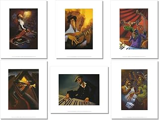 Justin Bua Set of 6 Art Prints 8x10 inches - Jazz Trio, The DJ, Midnight Solo, El Guitarrista, Piano Man II and Green Street