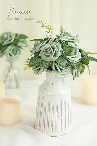 Miniatura 3 de Floroom Flores artificiales, 25 rosas falsas de espuma verde elfo de aspecto real con tallos para ramos de boda, centros de mesa de despedida de