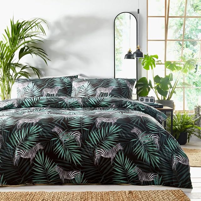 HOMEMAKER BEDDING Zebra Duvet Set Jungle Palm Leaf Print Tropical (Single)