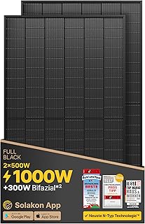 Solakon Solarpanel 500W, Bifazial Glas-Glas N-Type Solarmodul, 40v Full Black Solarmodule/Solar Module für Balkonkraftwerk/Solaranlage, 500w Solar Panel für Photovoltaik Komplettanlage (2 Stk)