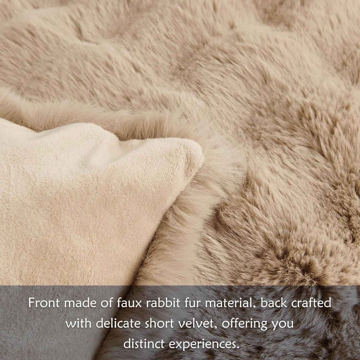 HYSEAS Faux Rabbit Fur Throw Pillow Covers 18" x 18", Taupe, Set of 2 Soft Comfortable Fluffy Cozy Elegant Decorative Pillow Covers, Home Décor Ideal for Bedrooms, Sofas, Recliners, and RVs - Image 3