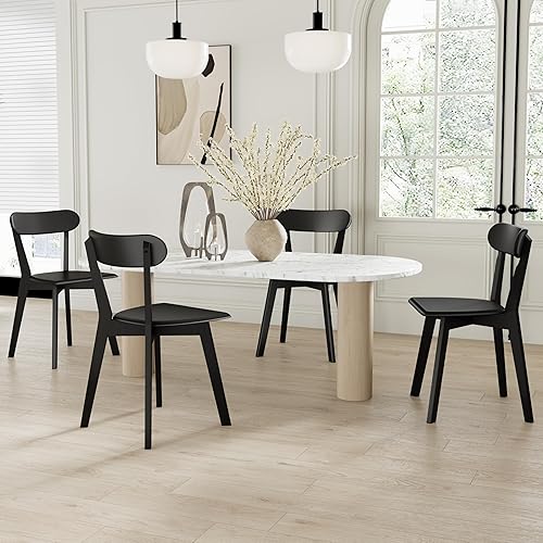Miniatura 8 de DELAVIN Juego de 4 sillas de comedor de madera de roble, sillas de cocina modernas de mediados de siglo, sillas de comedor de granja, color negro