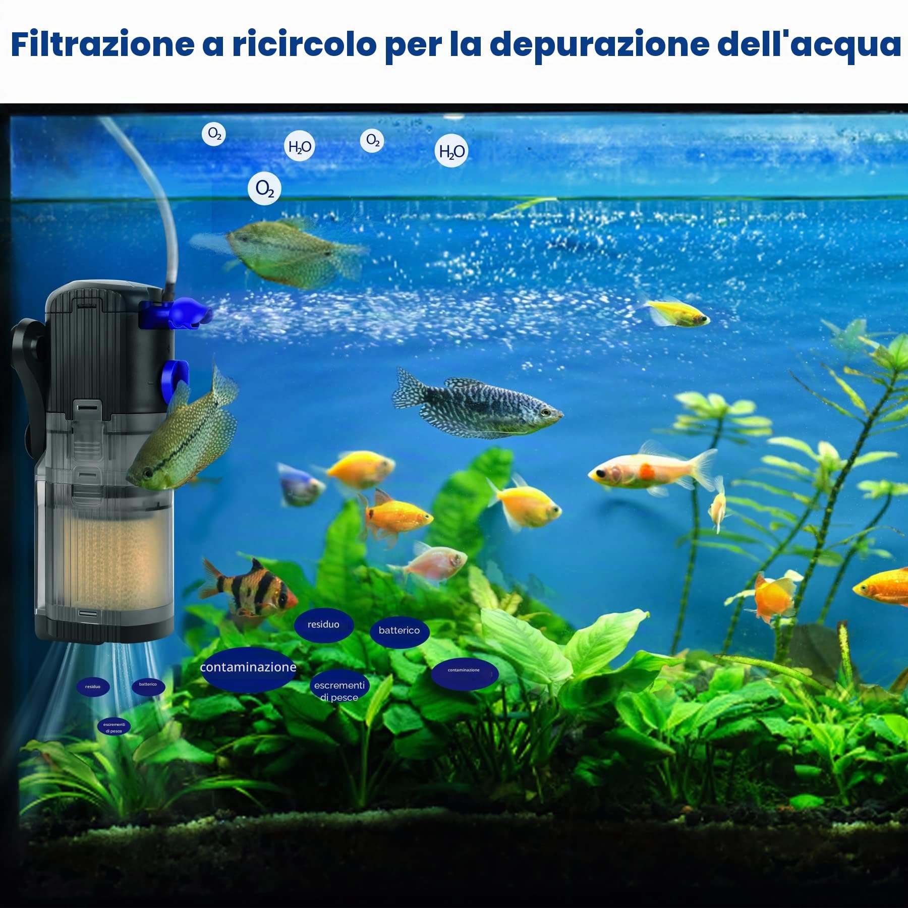 Forever Speed 3 in 1 Filtro Acquario Interno Flusso Regolabile Filtro per Acquario 500 L/H, Pompa Acquario per acquari da 40 a 120 L 8 W