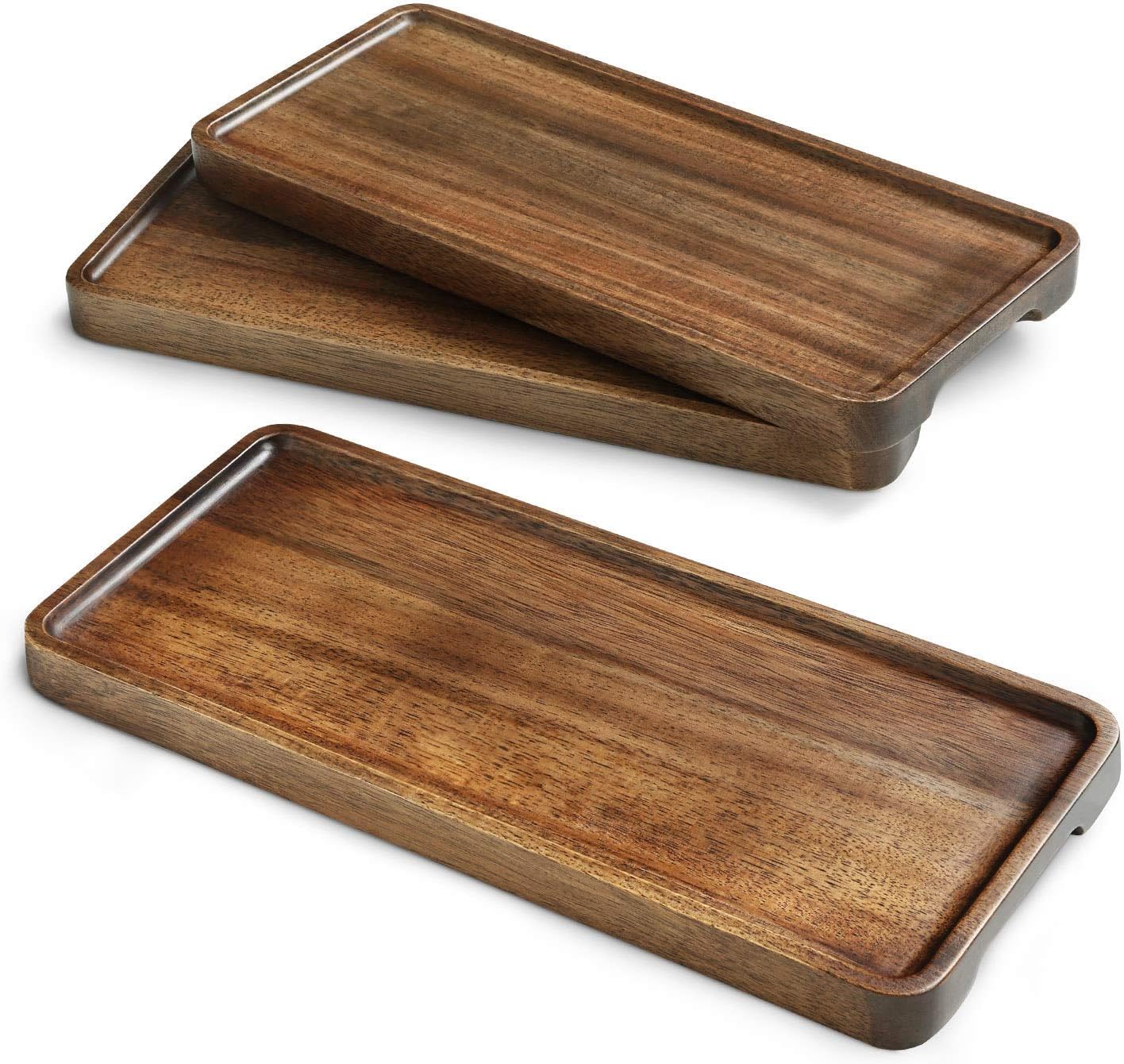 Wooden Platter Charcuterie Board, 3 Piece Natural Acacia Wood Serving Tray, 11.8 Inch Rectangular Serving Tray, Cupcake Stand, Handmade Cutlery Set,Cheese Plate