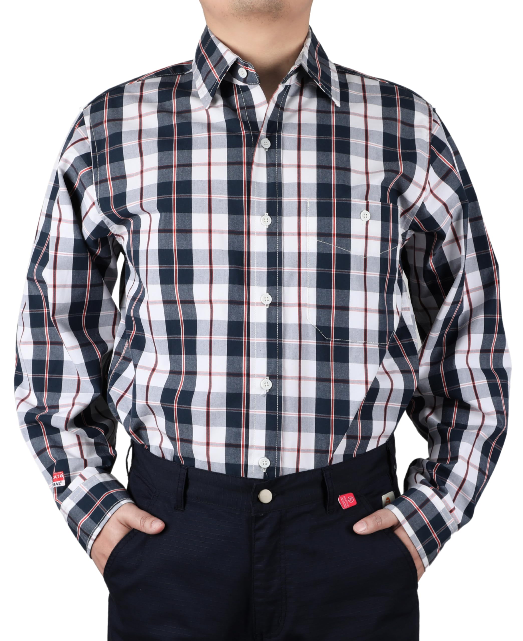 BOCOMAL FR Shirts Plaid 4.5oz Lightweight for Summer Flame Resistant Men's Fire Retardant Shirt-CAT1