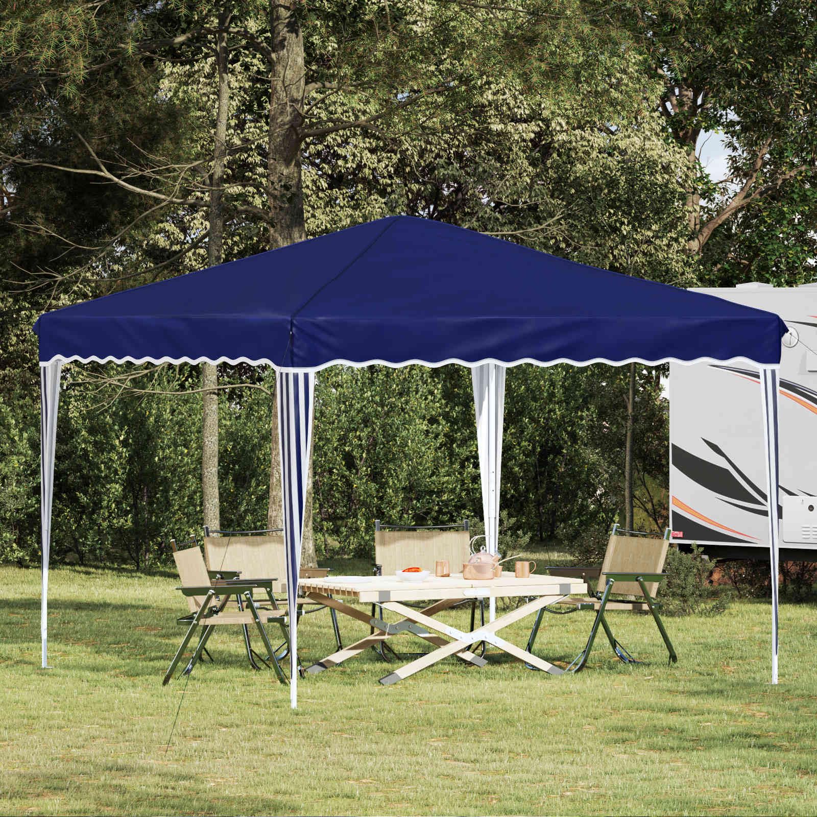 Namiot imprezowy Pop-up, niebieski, 288 x 288 x 245 cm, materiał Oxford, odporny na warunki atmosferyczne, z ochroną przed promieniowaniem UV, wytrzymała metalowa rama, w zestawie z linkami